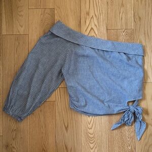 Free People Blue Striped Off-Shoulder Blouse